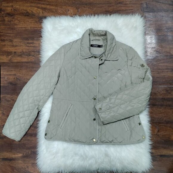 Lauren Ralph Lauren Womens Petite Large Snap Button Quilted Utility Jacket Beige - Picture 2 of 13